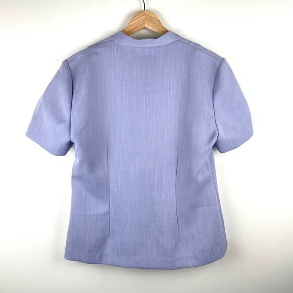 80s Vintage Floral Embroidered Blouse Top Jacket Lilac Purple Short Sleeve Sz 8 - Picture 3 of 5